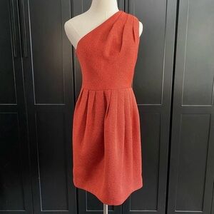 Halston Heritage One-Shoulder Rust Red Textured Dress